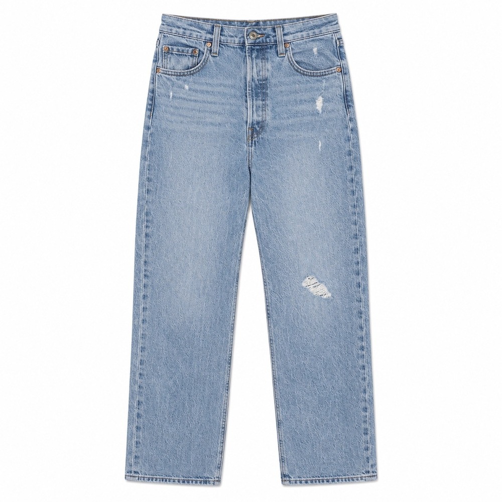 Levi's Ribcage Straight Ankle Jeans Light Wash Distressed Button Fly Size 25